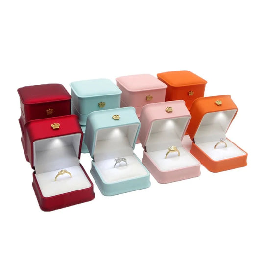 LED Jewelry Ring Box with Llight Luxury Crown Earrings Pendant Storage Display Proposal Wedding Gift Box Jewelry Organizer Box