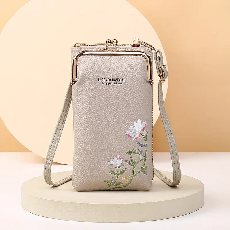 Embroidered Flower Phone Crossbody Bag with Lock - Shoulder Wallet HYX Fashion Life Store