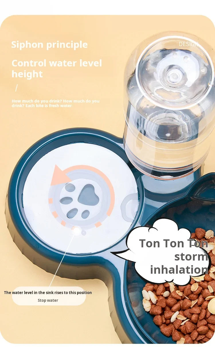 Pet Bowls With Water Feeder, 3 In 1 Ear Design Tilted Cat Water And Food Bowl Set With Gravity Water Bottle For Neck Protection Archie Pets Store