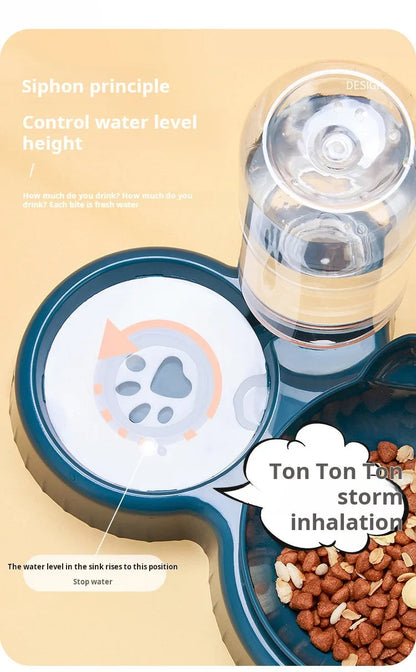 Pet Bowls With Water Feeder, 3 In 1 Ear Design Tilted Cat Water And Food Bowl Set With Gravity Water Bottle For Neck Protection Archie Pets Store