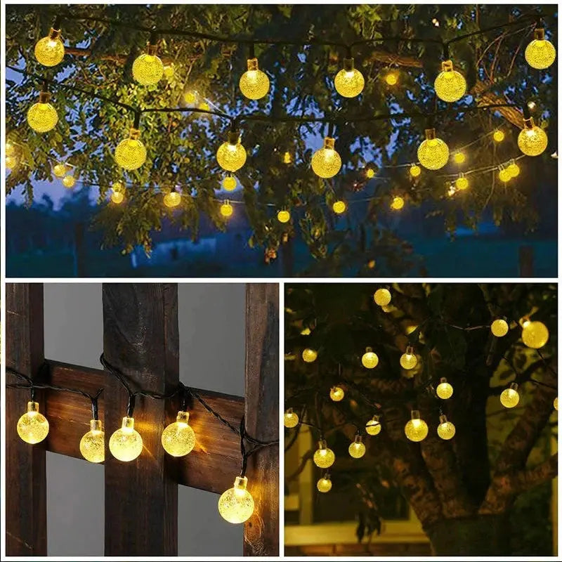 Solar Crystal Globe LED String Lights 60 LED 8 Lighting Modes IP65