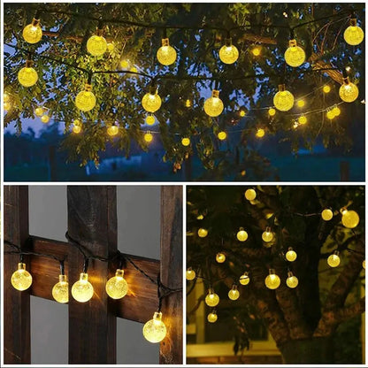 Solar Crystal Globe LED String Lights 60 LED 8 Lighting Modes IP65