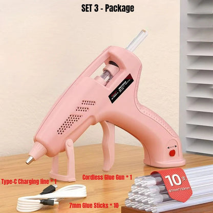 Mini Pink Rechargeable Hot Silicone Gun,7mm Portable Cordless Glue Gun 3.7V,60 Min Use,Type-C Charging, Kids DIY Crafts Tools ATOTOOL Store