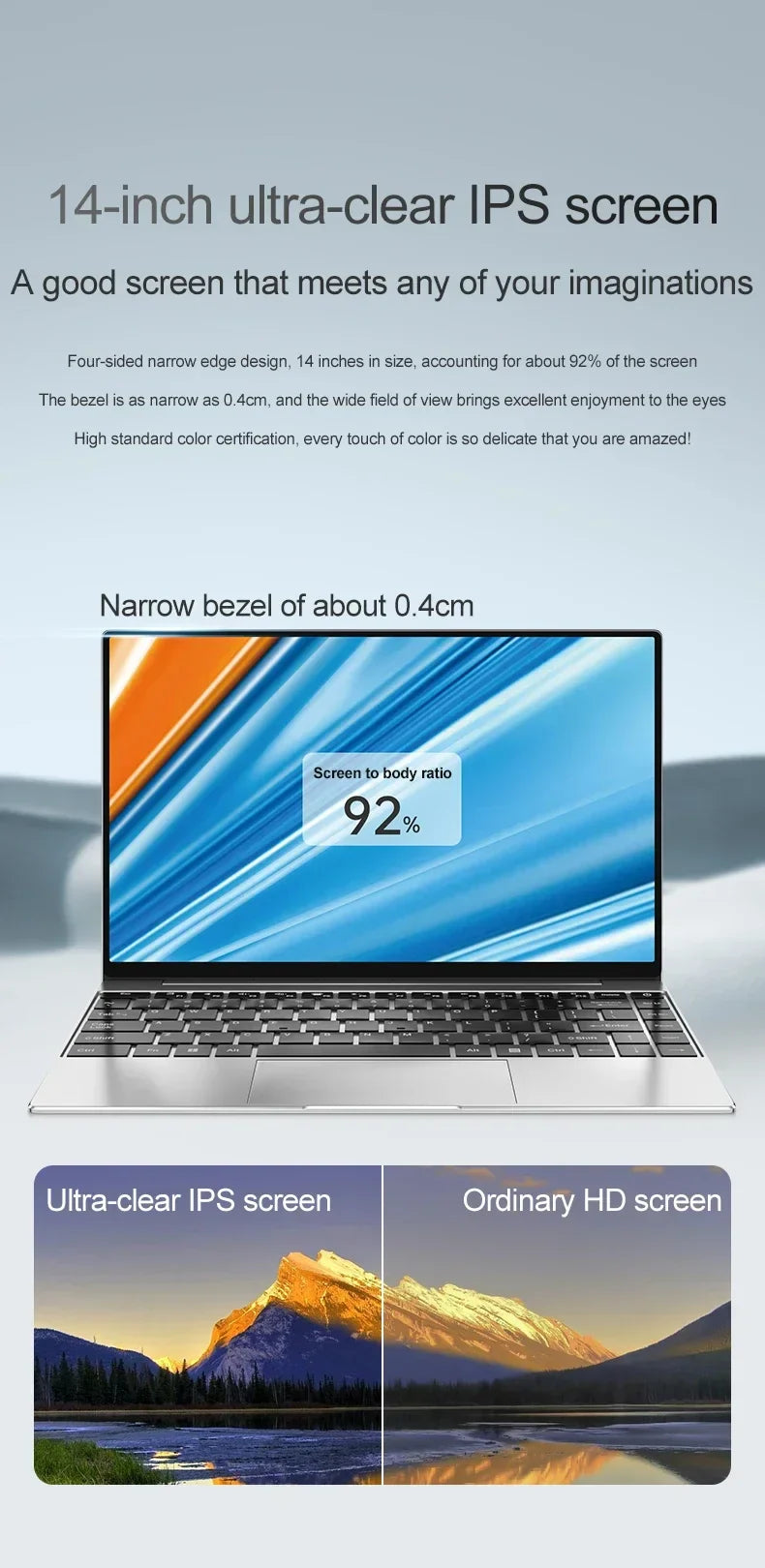 14.1"Ultra Slim Laptop 16GB RAM 2TB SSD Intel N3700 Notebook Gamer 1920*1080 Display Office Study Computer PC Windows 11 Pro