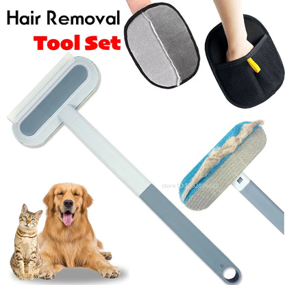 Pet Hair Removal Set Tool Reusable Static Removal Gloves Double-Sided Grooming Gloves Remove Dog Cat Hair Carpets Sofa Cleaner