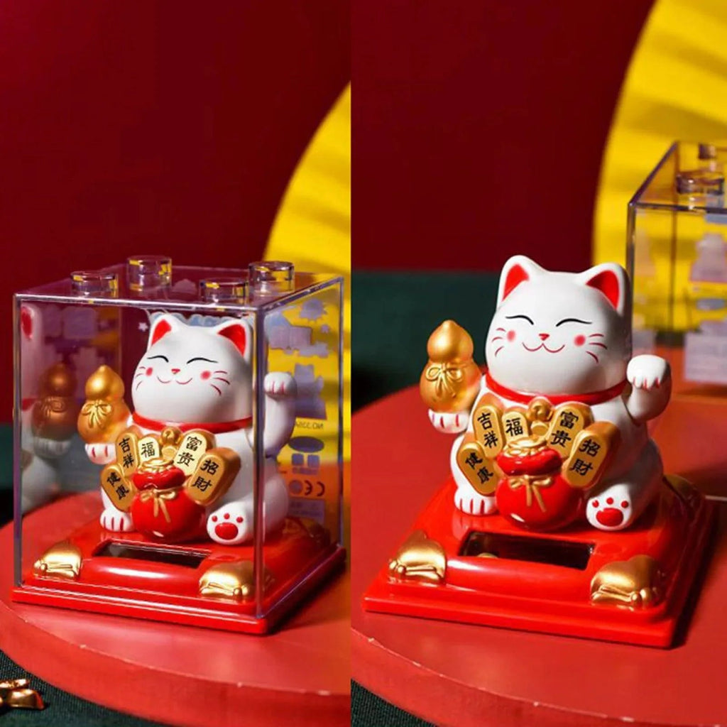 Solar Waving Lucky Cat: Eco-Friendly Maneki Neko for Home and Office Good Fortune ACCHAMP Store