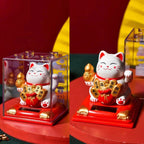 Solar Waving Lucky Cat: Eco-Friendly Maneki Neko for Home and Office Good Fortune ACCHAMP Store