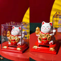 Solar Waving Lucky Cat: Eco-Friendly Maneki Neko for Home and Office Good Fortune ACCHAMP Store
