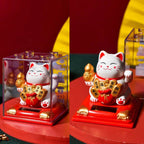 Solar Waving Lucky Cat: Eco-Friendly Maneki Neko for Home and Office Good Fortune ACCHAMP Store