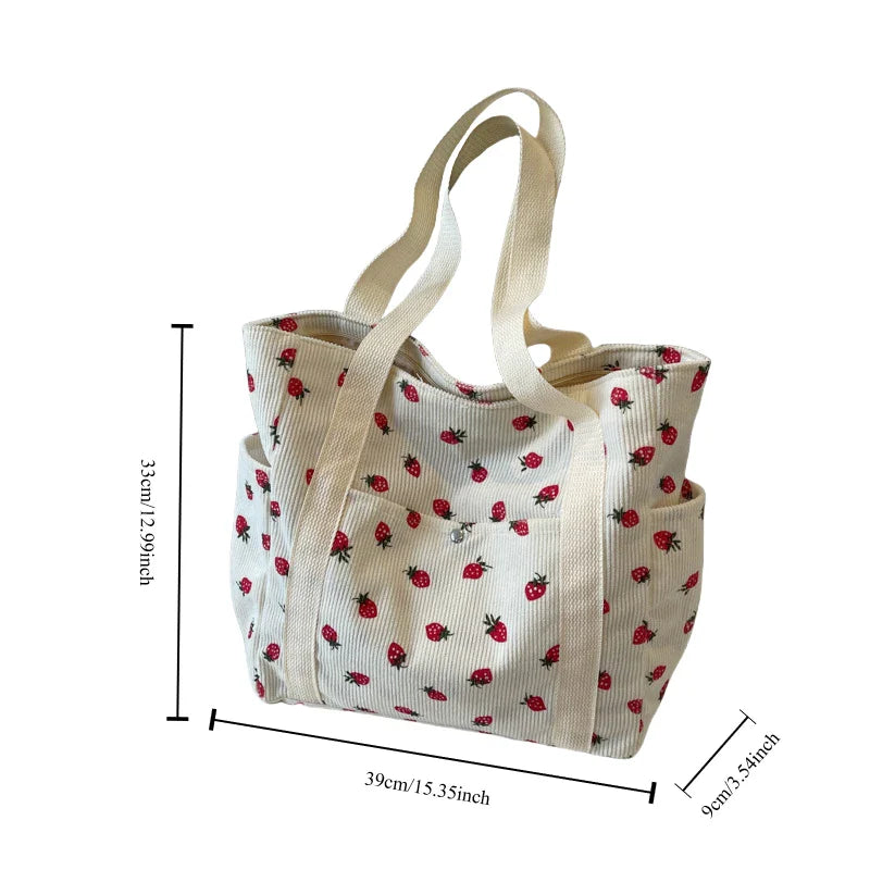 Bolso de mano Xajzpa Fresh Sweet Girl, a la moda, de pana de alta gama con estampado, bolso de hombro informal para compras, para ir al trabajo, bolso de mujer debajo del brazo