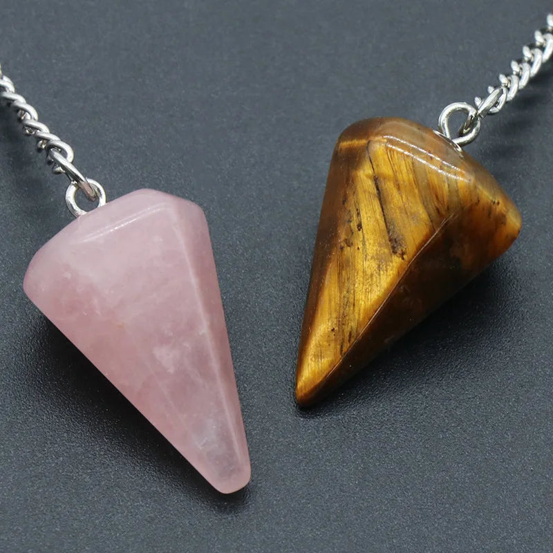 Natural Stone Quartz Agates Pendant Reiki Healing Cone Amethyst Charm Pendulum Pendants For Divination Dowsing Reiki Crystals