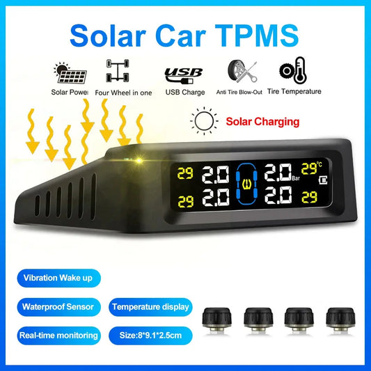 Solar Power TPMS Car Tire Pressure Alarm Monitor Intelligent Auto AliExpress