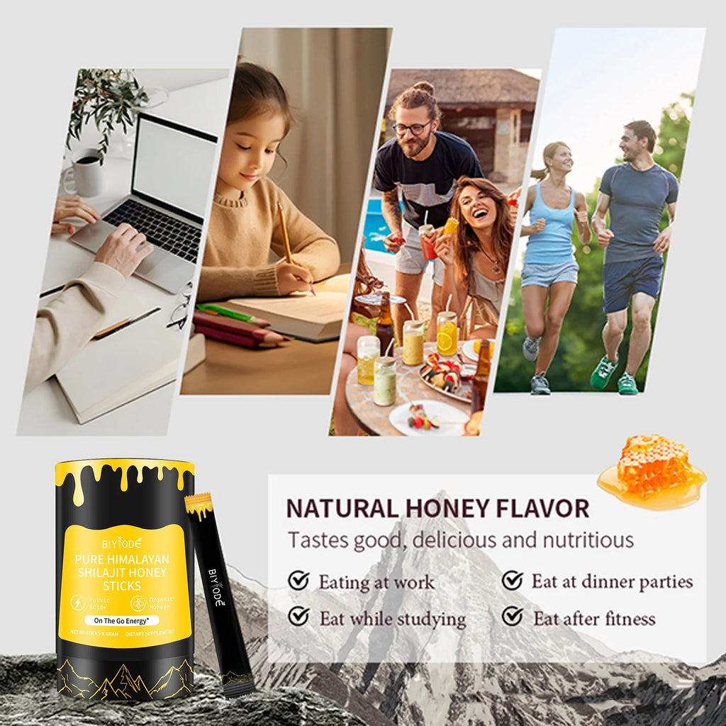 【BIYODE】Shilajit Honey Sticks - Palitos de miel 100 % puros y naturales para aumentar la energía - Palito de 1.76 oz