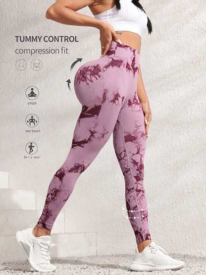 Leggings de gimnasio sin costuras para levantar la cadera, pantalones de yoga tie-dye, mallas de ejercicio para mujer, pantalones de entrenamiento de cintura alta con control de abdomen