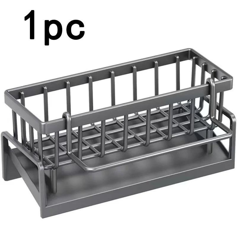 Organizador de fregadero de acero inoxidable - Cesta de almacenamiento de 2 niveles para esponjas, jabón y estropajos de cocina, con bandeja de drenaje
