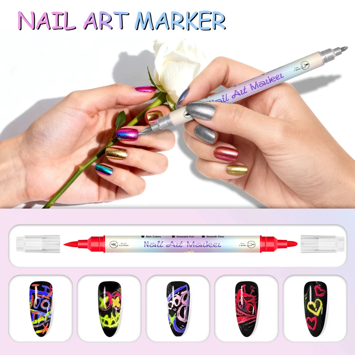 NailGlow Art Pens For 3D Nail Designs At Home Salon Quality