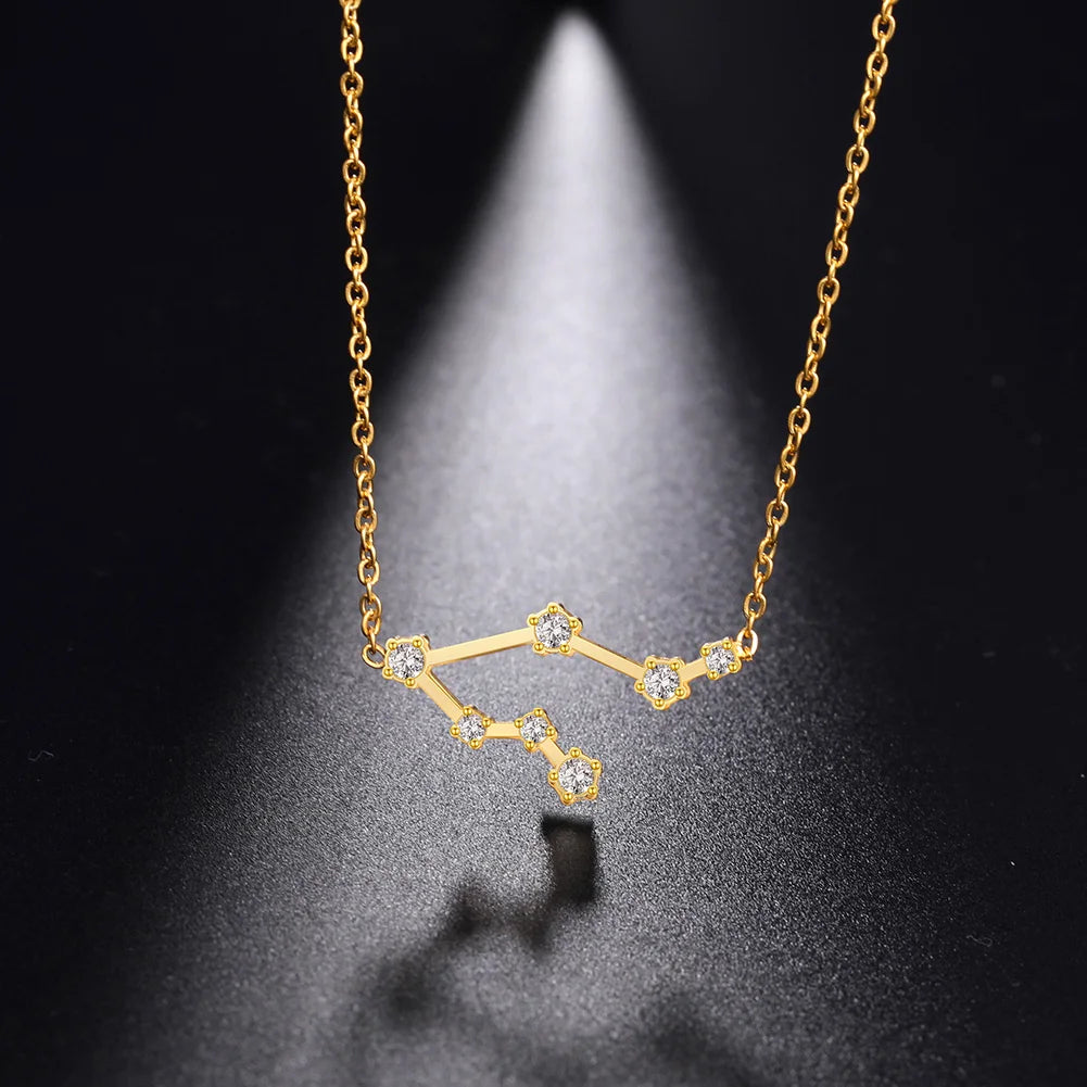 Lucktune Zircon Constellation Pendant Necklace Libra Virgo Zodiac Necklace for Women Stainless Steel Birthday Jewelry Gifts 2025 lucktune Official Store