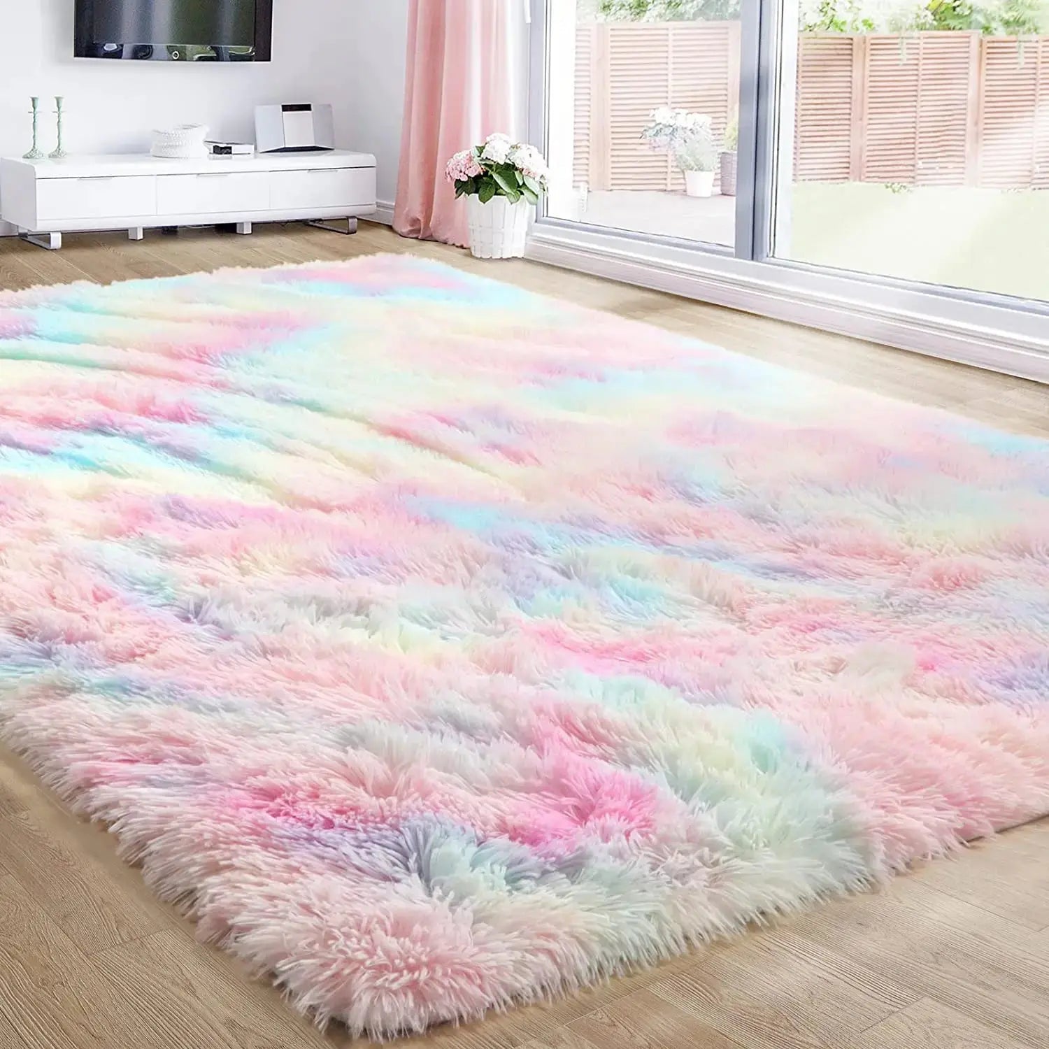 RainbowCloud Plush Rug – Soft, Fluffy & Vibrant! Happier so luckly Store
