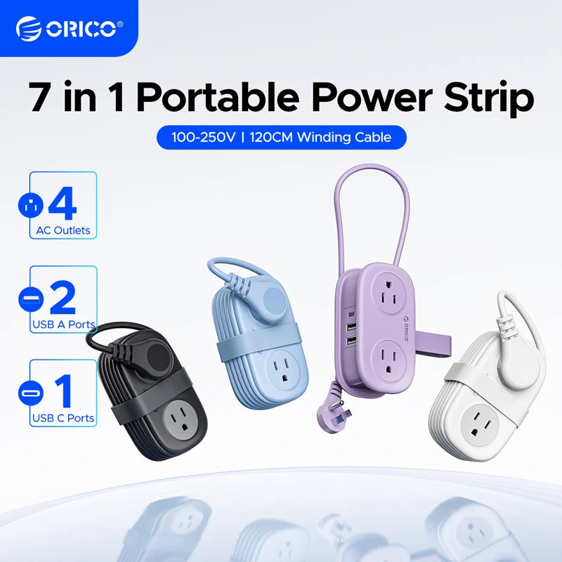 Regleta TravelZap™: 4 enchufes, 2 USB, cable de 1.2 m con organizador