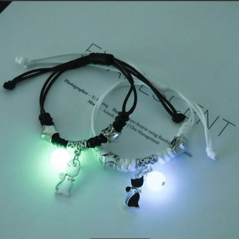 Luminous Beads Star Couple Bracelets For Women Men Charm Cat Flower Heart Key Lock Cross Matching Bracelets dropshipping-A Store
