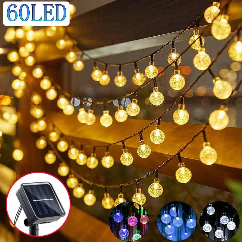 Solar Crystal Globe LED String Lights 60 LED 8 Lighting Modes IP65