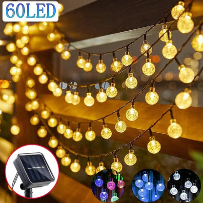 Solar Crystal Globe LED String Lights 60 LED 8 Lighting Modes IP65