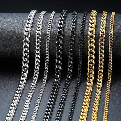 Hip Hop Width 3/5/7/9MM Cuban Link Stainless Steel Chains Necklace for