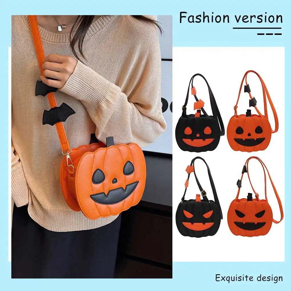 Bolso de mujer Bolso cruzado de calabaza Bandolera de piel sintética Novedoso monedero de calabaza con cremallera Correa ajustable Bolso divertido de Halloween