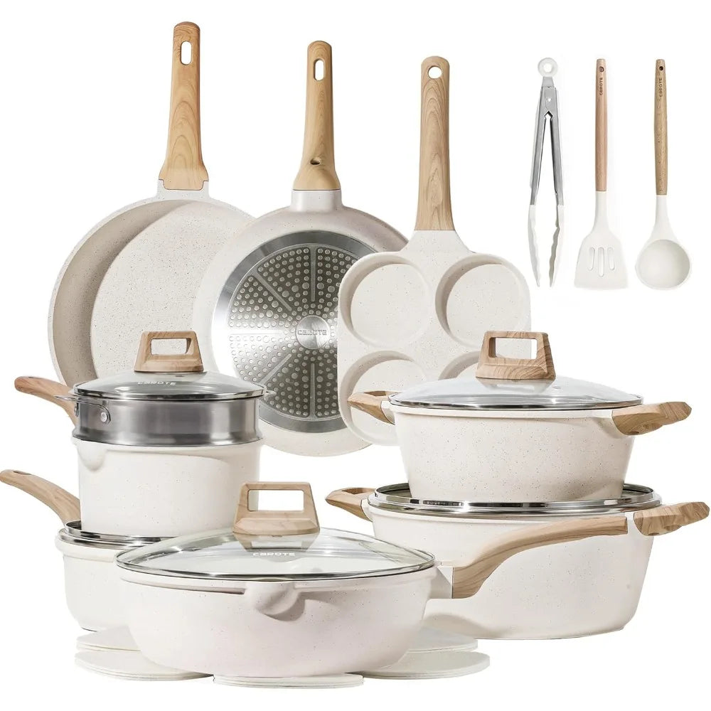 CAROTE 21Pcs Pots and Pans Set, Nonstick Cookware Sets, White Granite Induction Cookware Non Stick Cooking Set W/Frying Pans & Saucepans(Pfos, PFOA Free) Furniture Shopping Mall Store