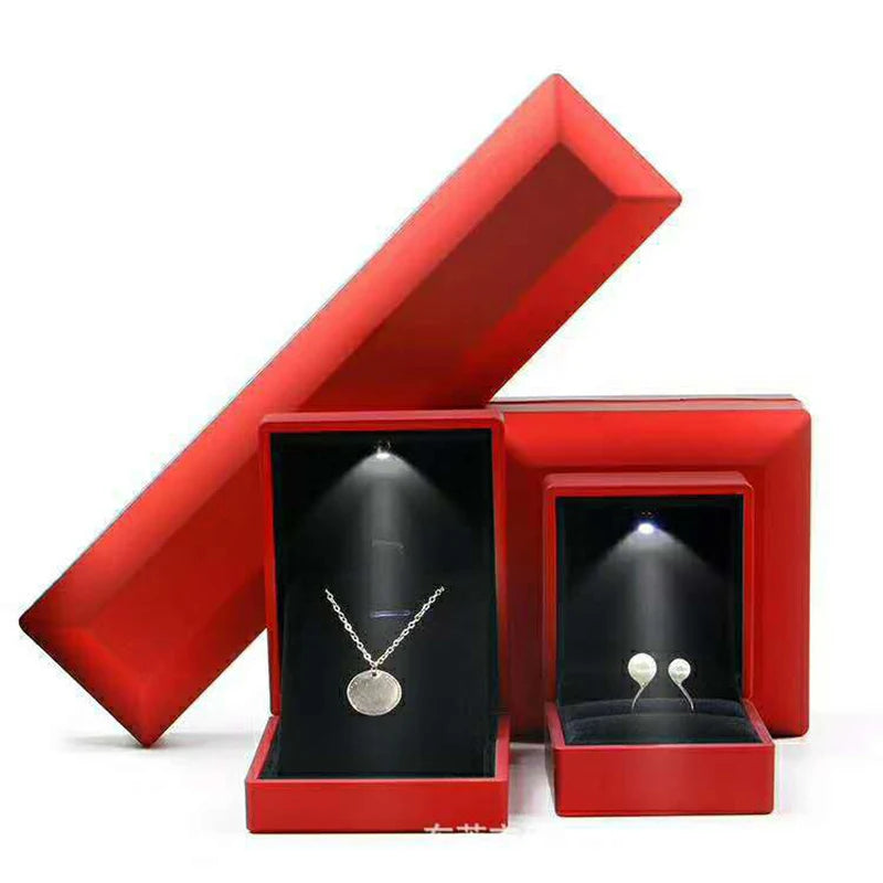 LED Jewelry Ring Box with Llight Luxury Crown Earrings Pendant Storage Display Proposal Wedding Gift Box Jewelry Organizer Box