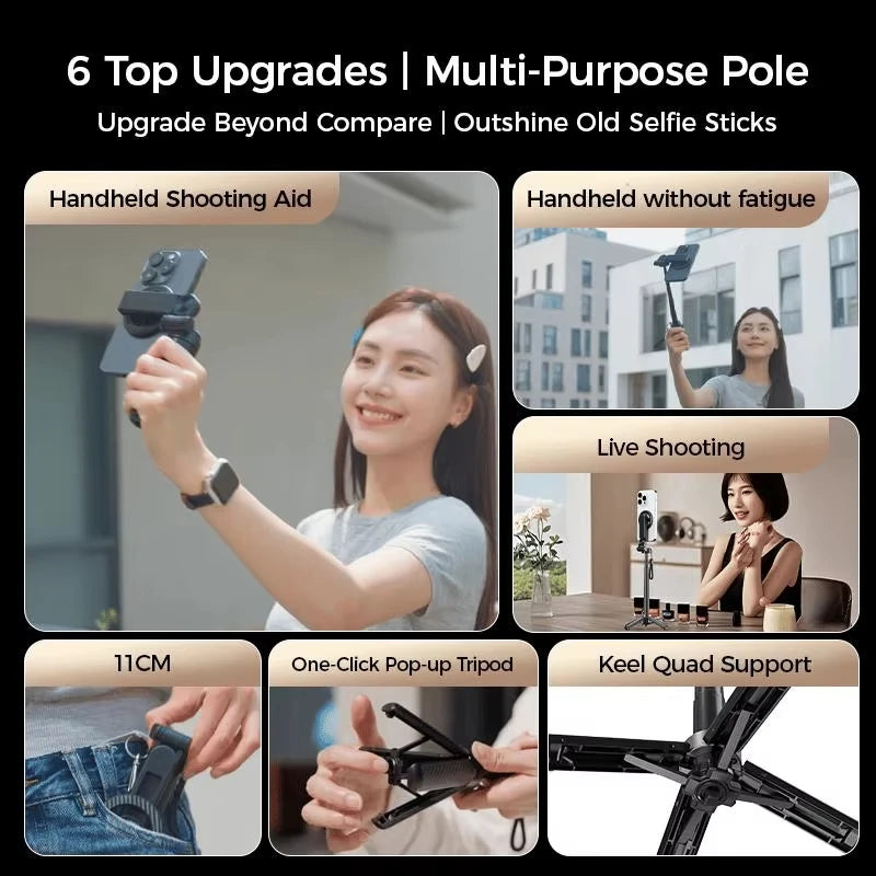 MagniSnap™ Palo para Selfies 4 en 1 – Gira, Captura, Brilla