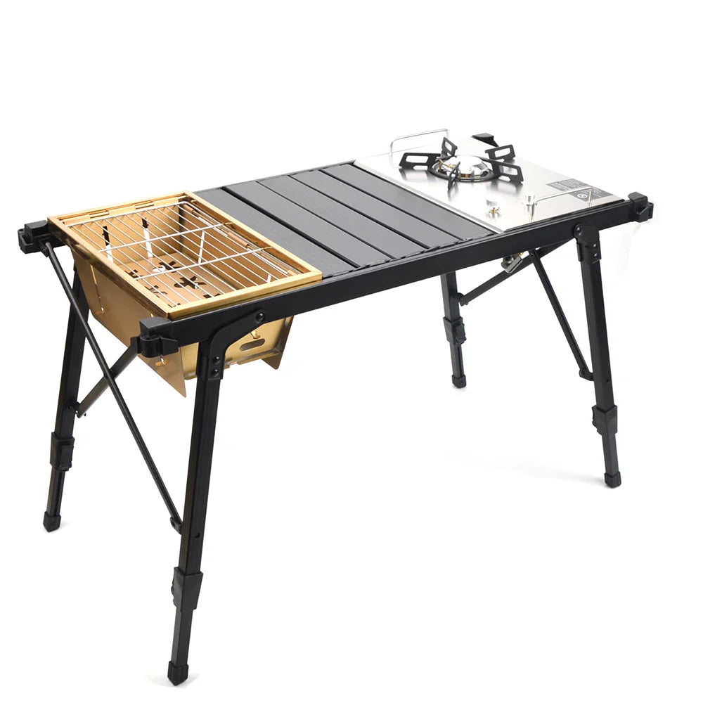 Portable IGT Wood Camping Table with Removable Gas Stove and BBQ Grill Stone's Store