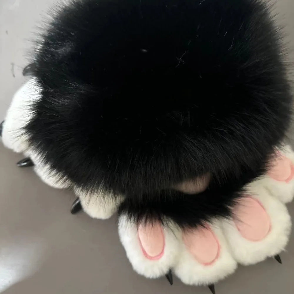 Guantes Kawaii de dibujos animados para disfraz, peludos, de piel, Kigurumi, de felpa, con patas de gato, guantes gruesos y cálidos con garras de gato, regalos