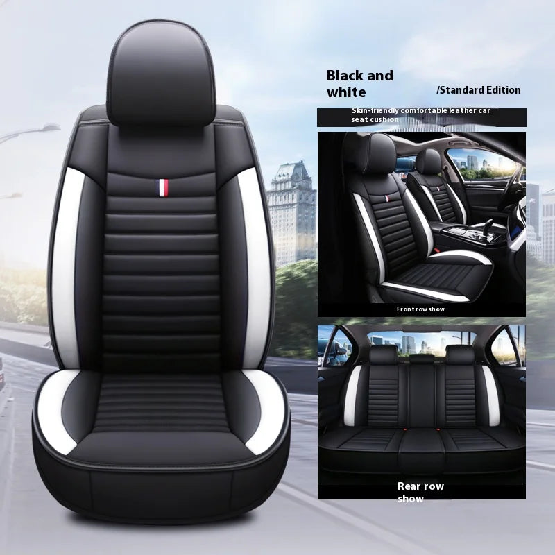 5-Seater Full Set Sporty Style Black Blue Leather Car Seat Cover Waterproof Interior Accessory