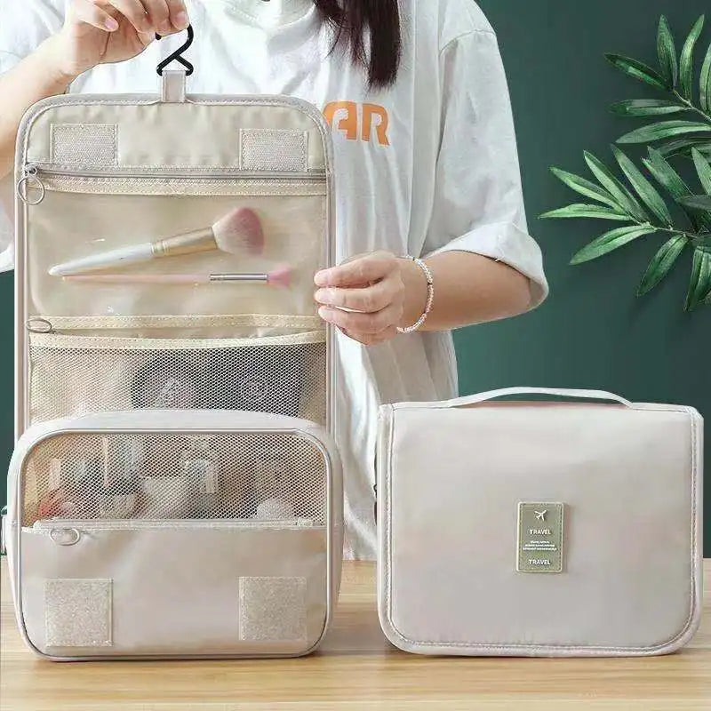 Bolsa de almacenamiento de viaje multifuncional, bolsa de maquillaje de doble capa de mano para mujer, bolsa de aseo de viaje para hombre