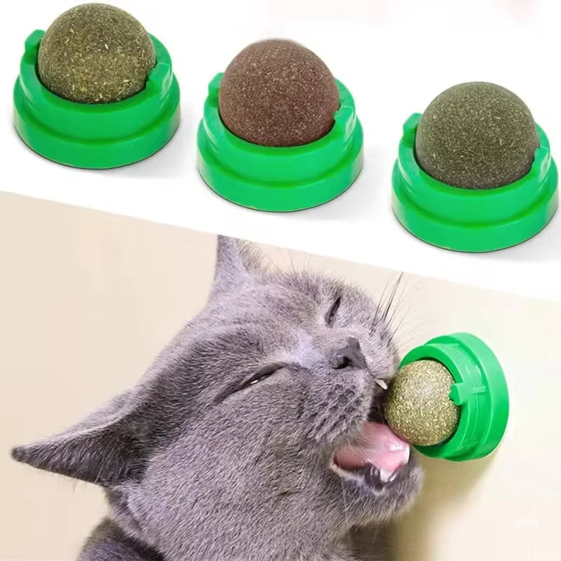Natural Catnip Cat Wall Stick-on Ball Toy Scratchers Treats Healthy Natural Removes Balls to Promote Digestion Cat Grass Snack Hachi Pet Store