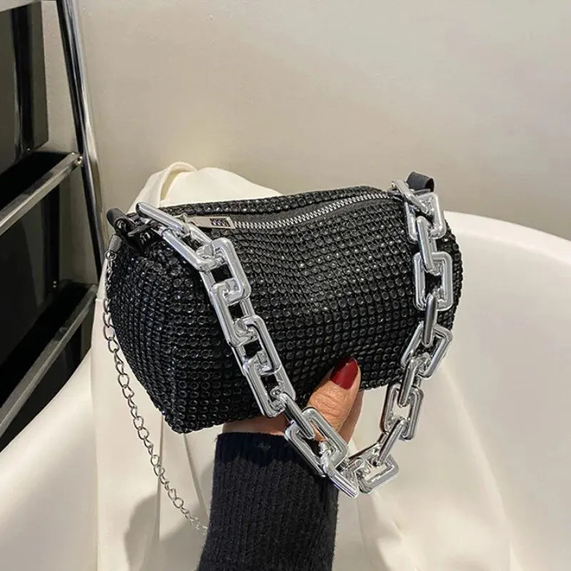 Allover Rhinestone Bucket Bag, Glitter Chain Prom Purse, Women's Mini Crossbody Bag (6.3*3.54) Inch Stone's Store