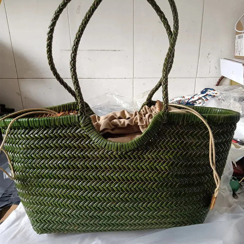PU Leather Hand-woven Handbag 2 in 1 Single-shoulder Messenger Chocolate Chronos