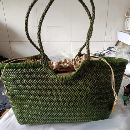 PU Leather Hand-woven Handbag 2 in 1 Single-shoulder Messenger Chocolate Chronos