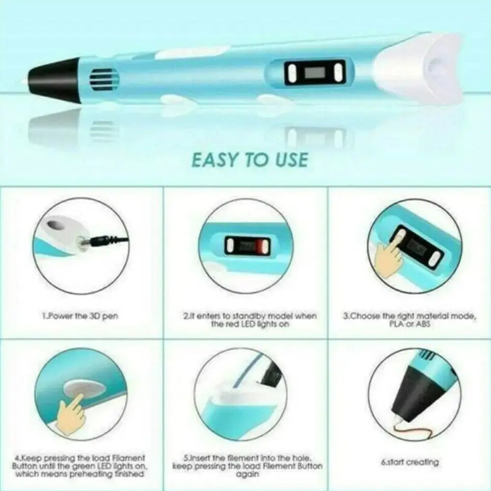 3D Print Pen Printing Pen Set PLA Filament Drawing Print Kids Adult