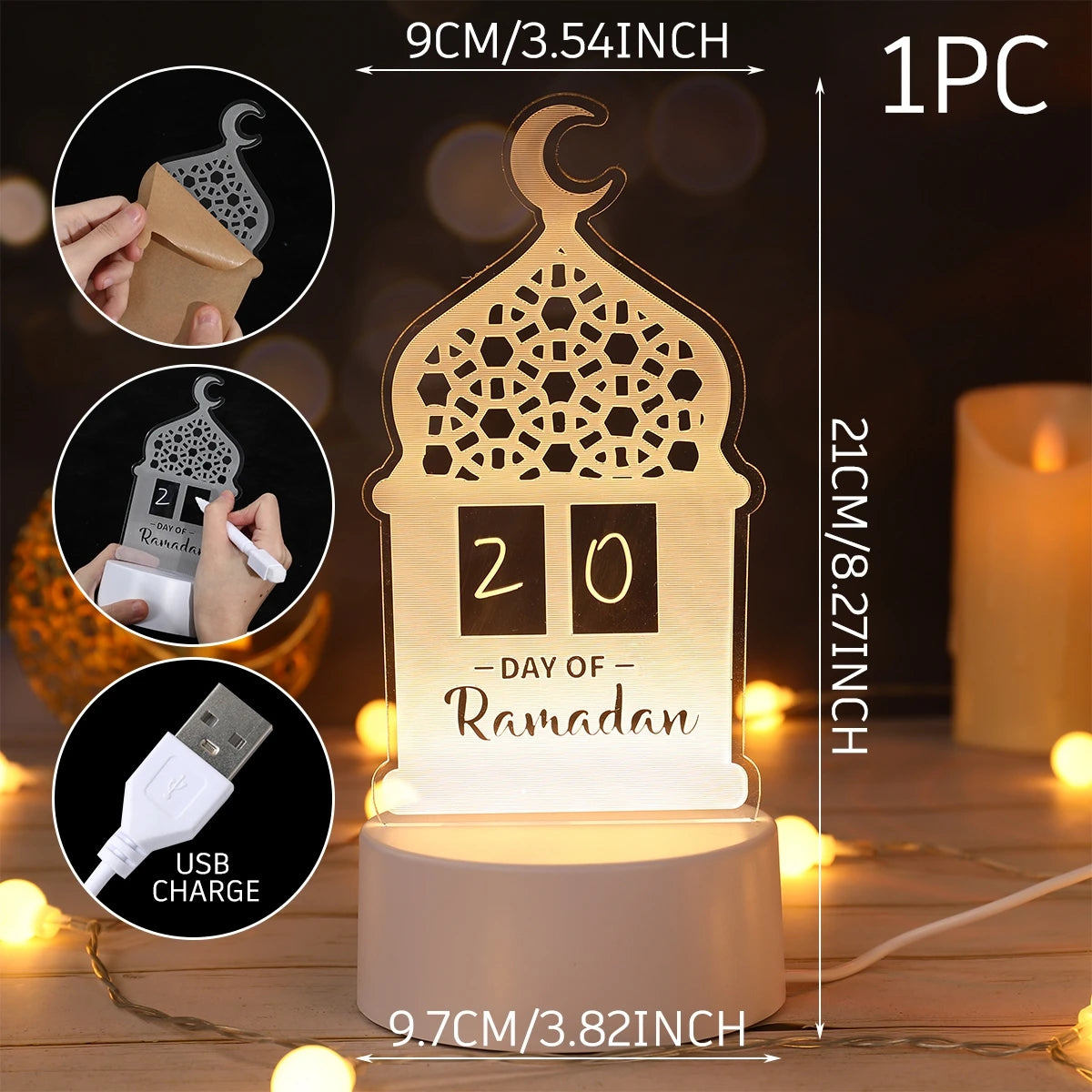 Lampe LED 3D Eid Mubarak Stone's Store