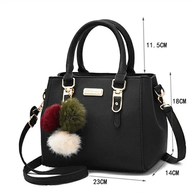 PU Leather Ladies HandBags Women Vintage Purse Plush Tassel Messenger Bags Tote Boston Shoulder Crossbody Bag Stone's Store