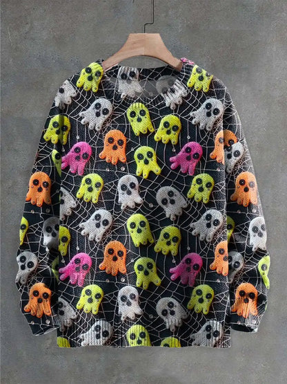 Autumn Winter Digital Printing Halloween Sweater Women Round Neck Party Club Knitwear Tops Casual Street Knit Jumpers Pullover