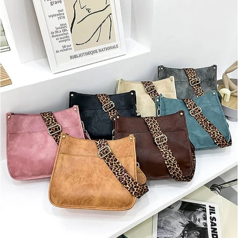Retro Leopard Print Shoulder Bag Fashion Tote Bag Small Square Bag Crossbody Handbag for Women Halloween Christmas Gift