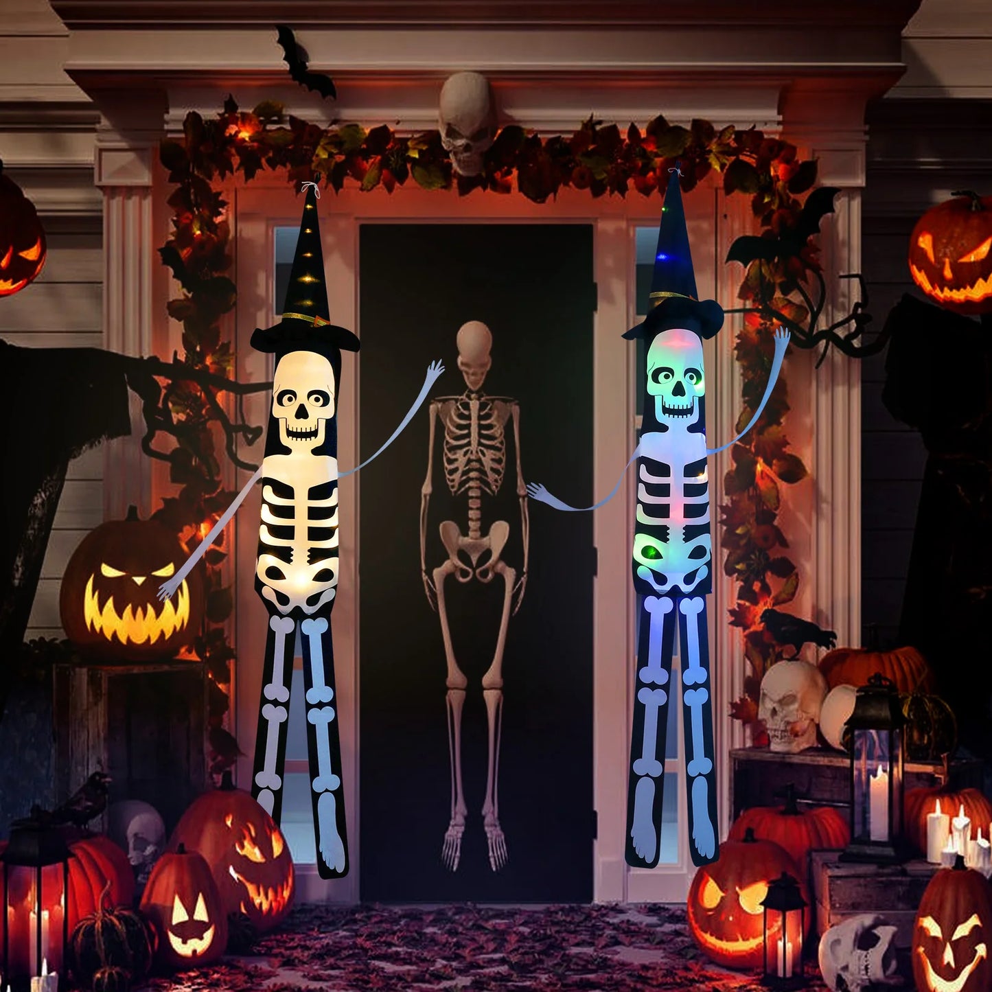 Halloween Hanging Decoration Witch Hats LED Black Light up Witch Hats for Indoor Outdoor Yard Garden Porch Halloween Decorations