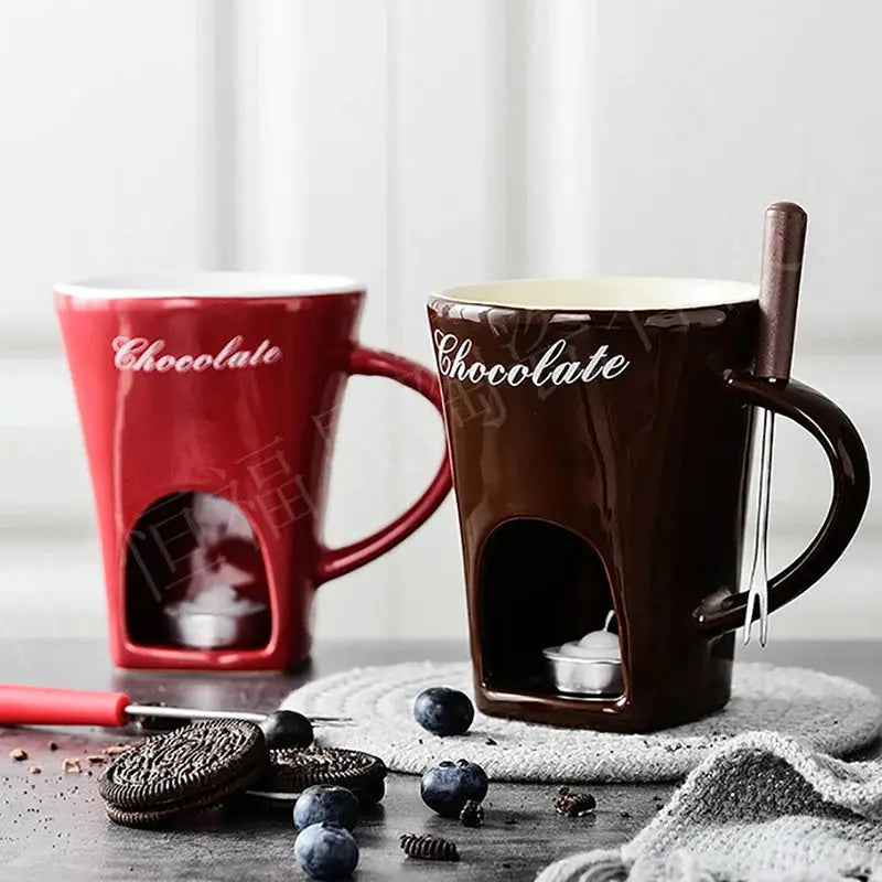 Fondue Pots Fondue Mug Set Personal Mini Chocolate Cheese Ice Cream Fondue Maker Kit Individual Butter Melter Cup Small Warmer Graffiti Store