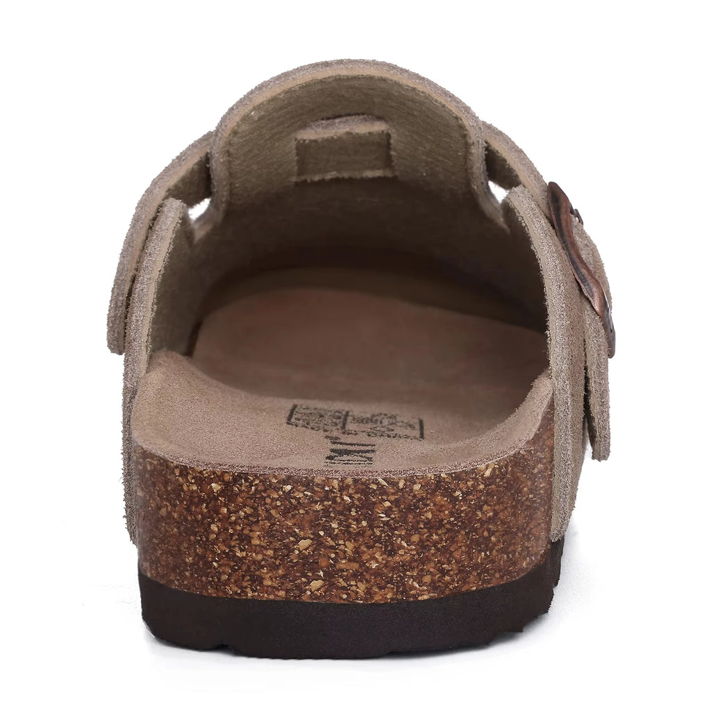 Comwarm Fashion Men's Suede Mules Slippers New Women Clogs Cork Insole Sandals With Arch Support Outdoor Beach Slides Home Shoes