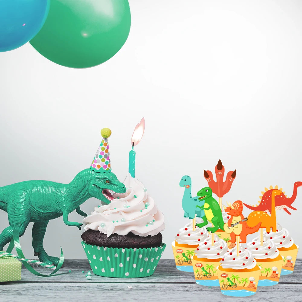 Soporte para tartas de cumpleaños de dinosaurios de dibujos animados para niños y adornos para tartas, soporte para cupcakes para baby shower, suministros para tartas