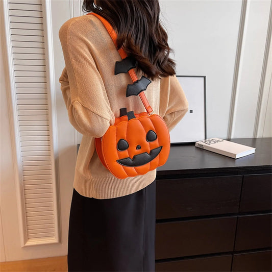 Halloween Pumpkin Shoulder Bag Women Novelty Purse PU Leather Female Daily handbag Halloween Creative Candy Bags for Kids