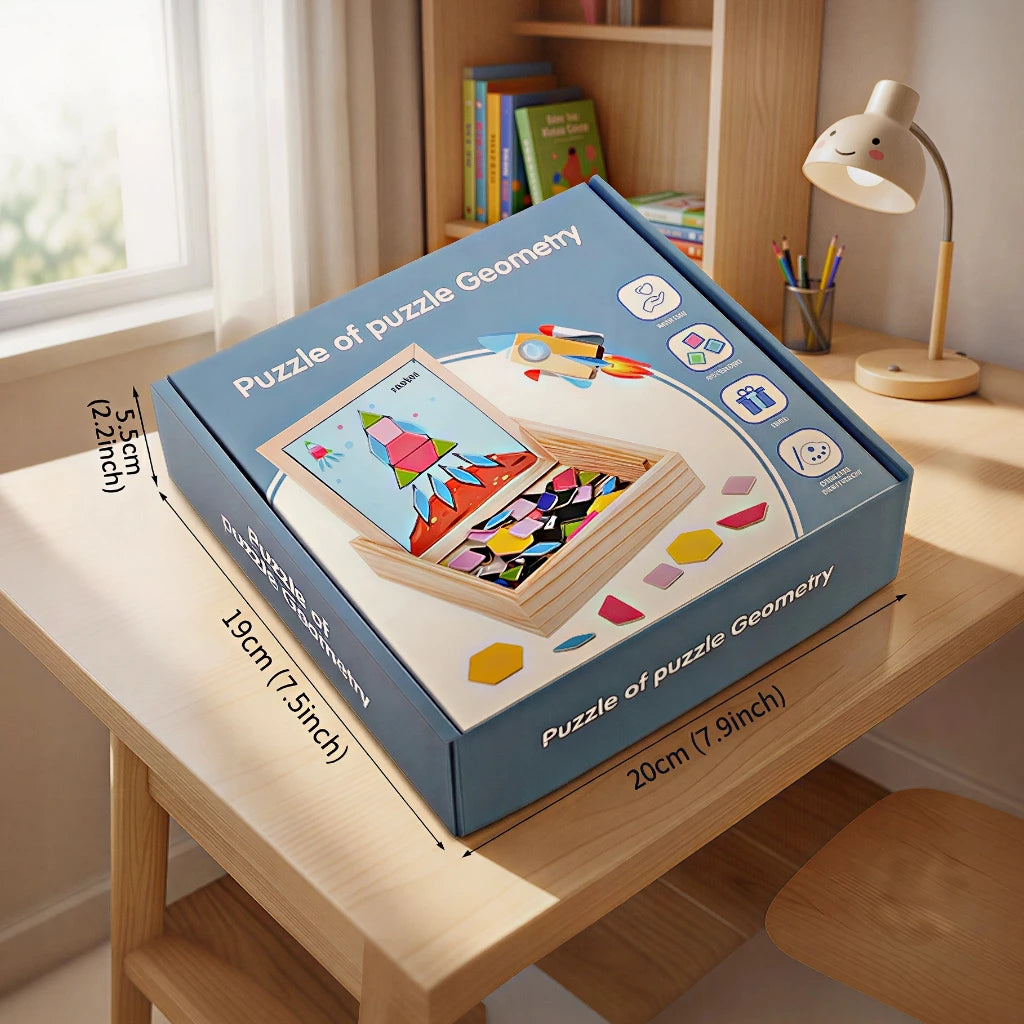 BrainShape Tangram Box Wooden Puzzles For Kids 150 Challenge Cards